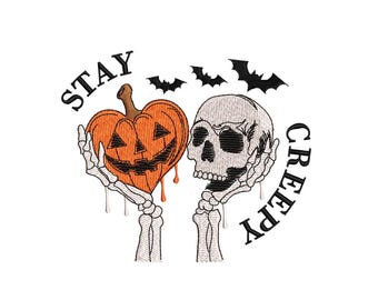 Creepy Embroidery Design, Halloween Skeletoon Hat, Cauldron, Spiderweb (Instant Download)