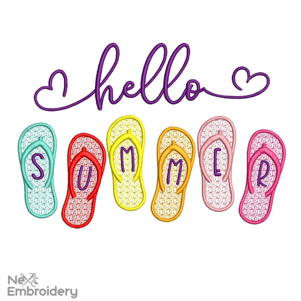 Hello Summer Flip Flops Embroidery Design, Minimalist Embroidery Design, Instant Download