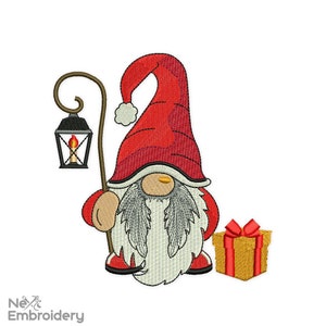 Christmas Gnome Embroidery Design, Winter Holiday Machine Embroidery Design, Gnome with Lantern embroidery design, Santa Embroidery Design,