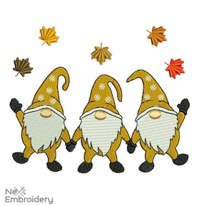 Autumn Gnomes Embroidery Designs, Fall Machine Embroidery Files