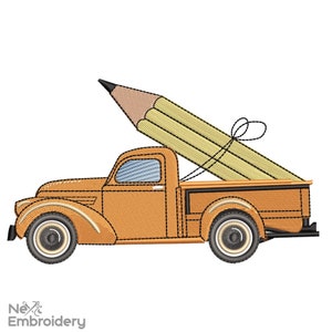 School Truck Embroidery Design, Back to school embroidery, Machine Embroidery Designs, Instant Download