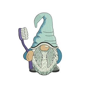 Diseño de bordado de gnomo de cepillo de dientes, diseño de bordado de dentista, descarga instantánea