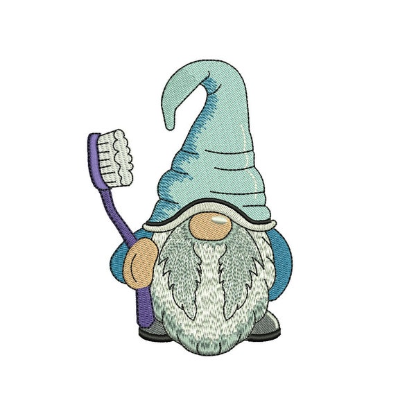 Toothbrush Gnome Embroidery Design, Dentist Embroidery Design, Instant Download