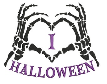 Love Halloween embroidery design. Spooky season embroidery design, Nightmare embroidery design, 5 sizes