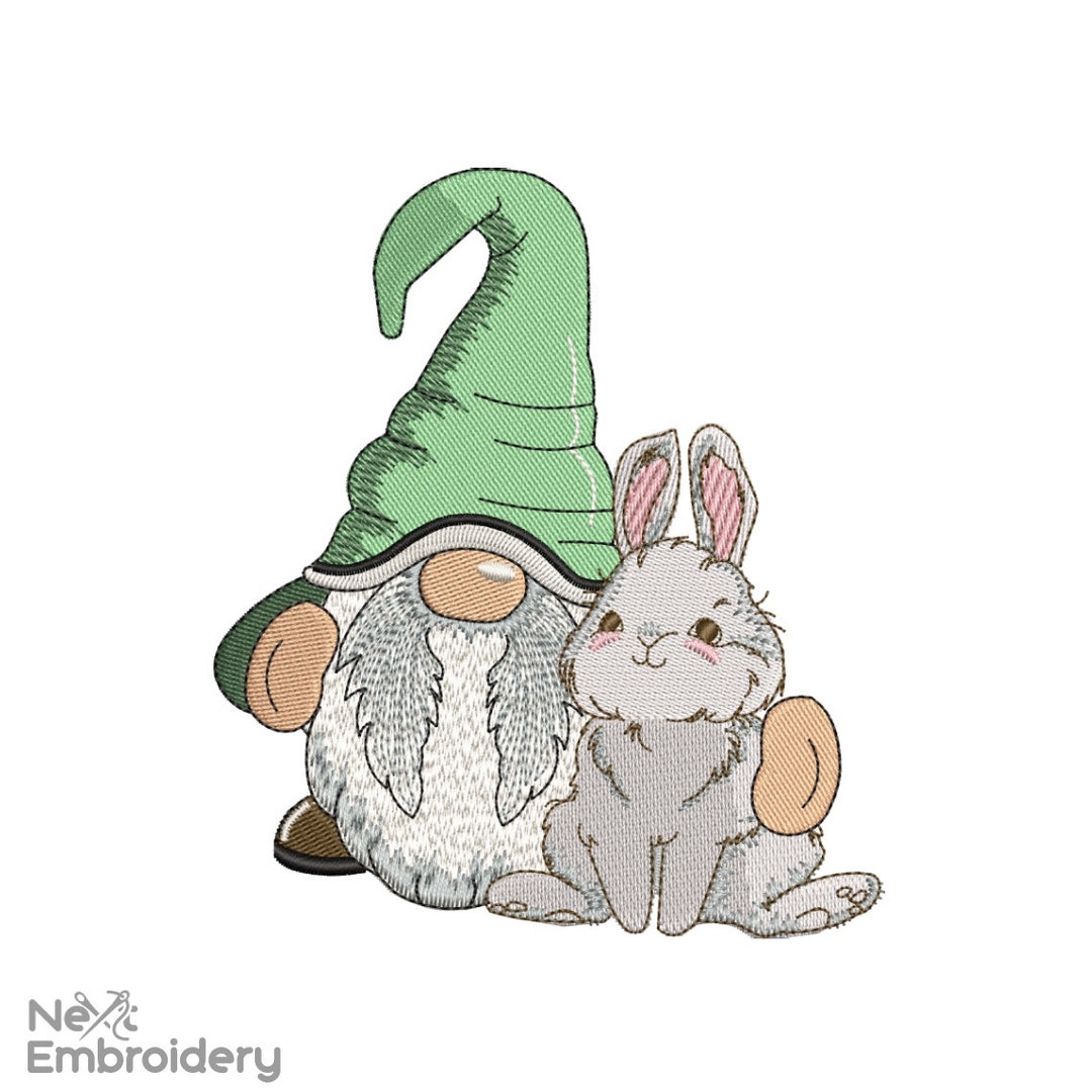 Gnome With Rabbit Embroidery Design. Easter Spring Embroidery Designs ...
