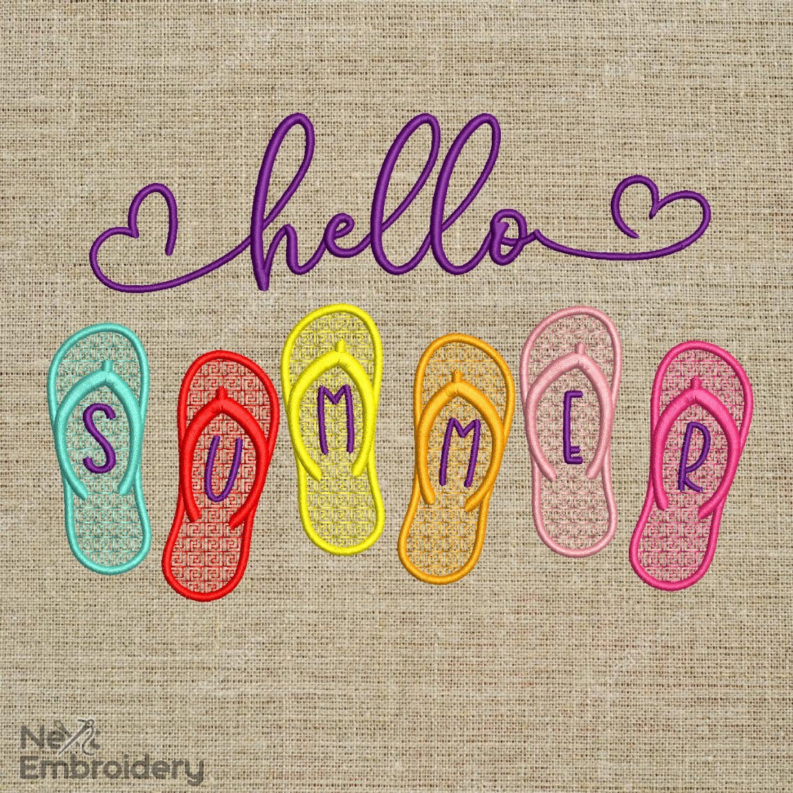 Hello Summer Flip Flops Embroidery Design (instant Download) - Etsy