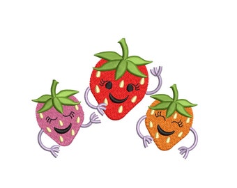 Mini Happy Strawberries Embroidery Design, Summer Floral (Instant Download)