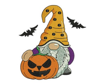 Gnome with Pumpkin Halloween Embroidery Design (Digital Download)