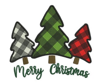 Checkered Christmas Trees Embroidery Designs, Machine Embroidery Designs