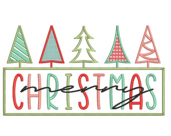 Retro Christmas Tree Embroidery Design, Vintage Minimalist (Instant Download)