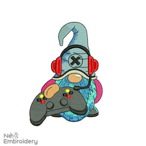 Gamer Gnome Embroidery Design, Video Game Embroidery Designs, Instant Download