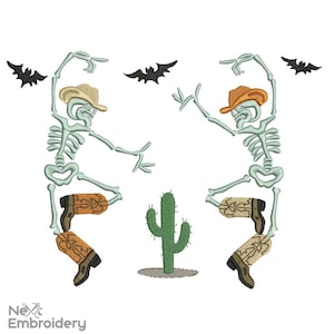 Halloween Dancing Skeleton Western Embroidery. Howdy Retro Halloween Cowboy Machine Embroidery, Halloween Cow Tee,