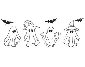 Halloween Ghosts Embroidery Designs, 3 sizes. Instant Download