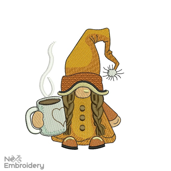 Coffee Girl Gnome Embroidery Design, Coffee Lover Gift, Instant Download