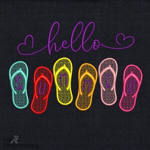 Hello Summer Flip Flops Embroidery Design, Minimalist Embroidery Design