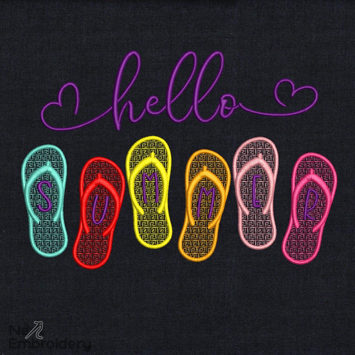 Hello Summer Flip Flops Embroidery Design (instant Download) - Etsy