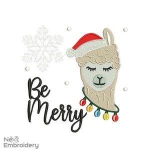 Be Merry Embroidery Designs, Christmas Embroidery Designs, Llama Machine Embroidery File