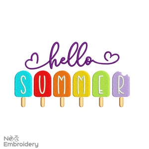 Hello Summer Embroidery Design, Minimalist Icecream Embroidery Design, Instant Download