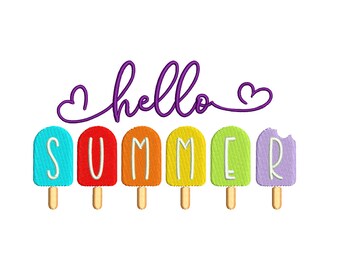 Hello Summer Icecream Embroidery Design (Instant Download)
