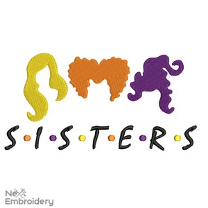 Sisters embroidery design, Halloween Sis Embroidery Design, Halloween embroidery design, 3 sizes.