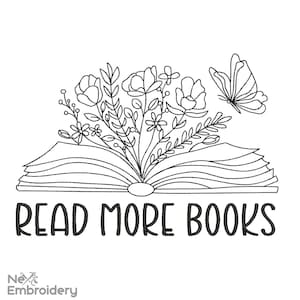 Read More Books embroidery design, Booktok Machine embroidery file, Instant Download