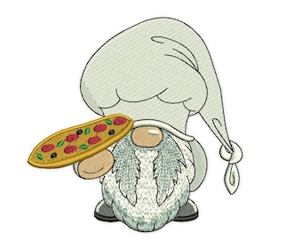 Pizza Chef Gnome Embroidery Design (Instant Download)