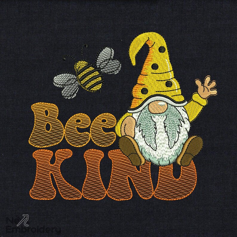 Bee Kind Gnome Embroidery Design Machine Embroidery Designs Etsy