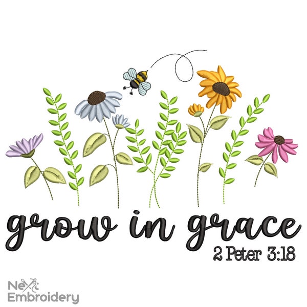 Grow in Grace Embroidery Design, Machine Embroidery Design, Instant Download