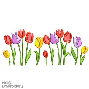 Tulipani ricamo design, fiori selvatici giardino primavera ricamo design