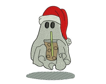 Christmas Ghost with Ice Coffee Embroidery Design (Digital Download)
