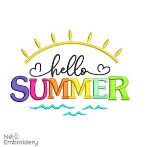Hallo Sommer Stickdatei, minimalistisches Stickmuster, Instant Download