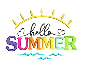 Hello Summer Embroidery Design, Minimalist Pattern (Instant Download)