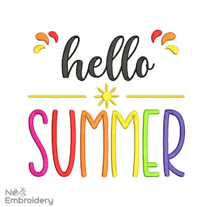 Hello Summer Embroidery Design, Minimalist Embroidery Design, Instant Download