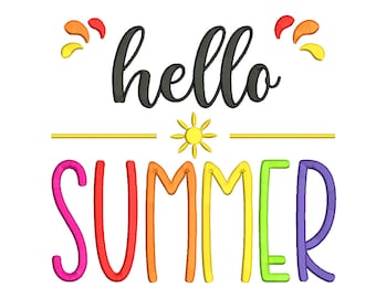 Hello Summer Embroidery Design, Minimalist Pattern (Instant Download)