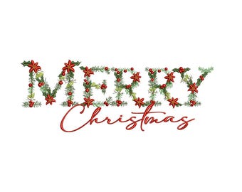 Merry Christmas Embroidery Design, Floral Merry Christmas, Tis the Season Christmas Embroidery Files, Christmas sweatshirt Embroidery Files