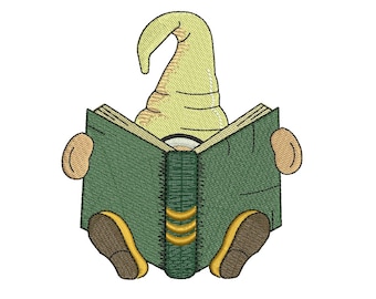 Reading Gnome Embroidery Design, Back to School Embroidery Designs, Instant Download