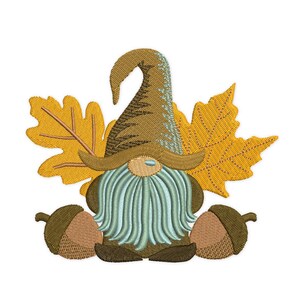 Happy Fall Gnome Embroidery Design. Autumn Thanksgiving Gnome. Leafs and Acorns design. 3 sizes. Instant Download