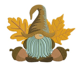 Joyeux automne Gnome Broderie Design. Gnome de Thanksgiving d’automne. Conception de feuilles et de glands. 3 tailles. Téléchargement instantané