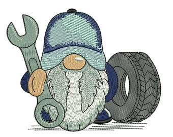 Car Mechanic Gnome Embroidery Design, Gift for Boy, Auto Tire Embroidery Designs, Instant Download