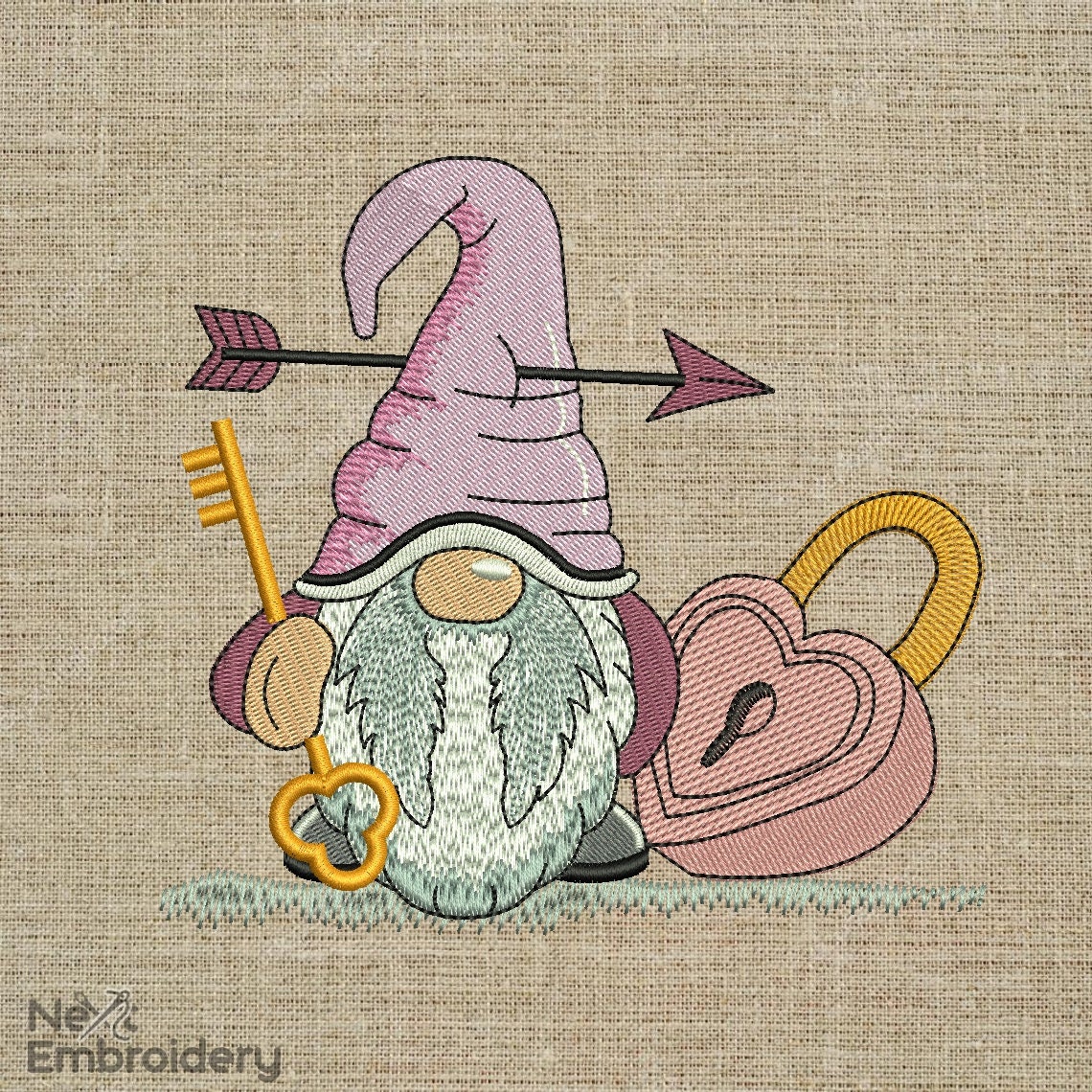 Cupid Gnome With Padlock Embroidery Design Valentines Day Etsy