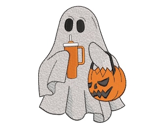 Halloween Ghost with Tumbler Machine Embroidery Design (Instant Download)