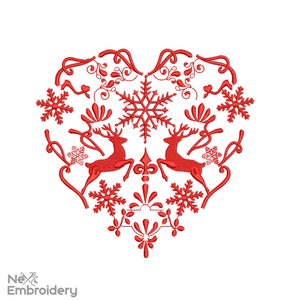 Disegno di ricamo a forma di cuore scandinavo natalizio. Disegno di ricamo a macchina