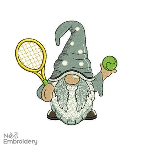 Tennis Gnome Embroidery Design, Sport Embroidery Design, Instant Download