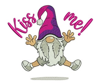 Kiss Me Gnome Embroidery Designs, Valentine's day Embroidery Designs, Machine Embroidery File, Instant Download