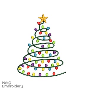 Christmas Tree Embroidery Designs, Christmas Lights Embroidery Design, Machine Embroidery File