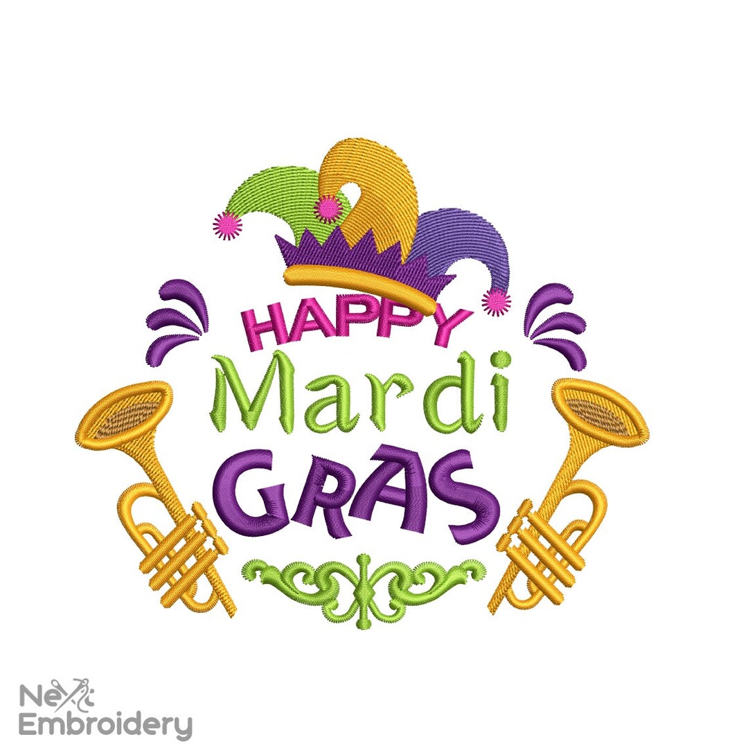 Happy Mardi Gras Embroidery Designs, Holiday Embroidery Designs, New