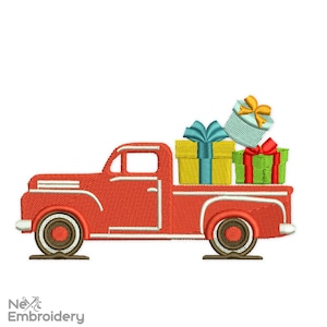 Christmas Gifts Truck Machine Embroidery Design. Winter Holiday Pickup. Merry Christmas. 4 sizes. Instant Download