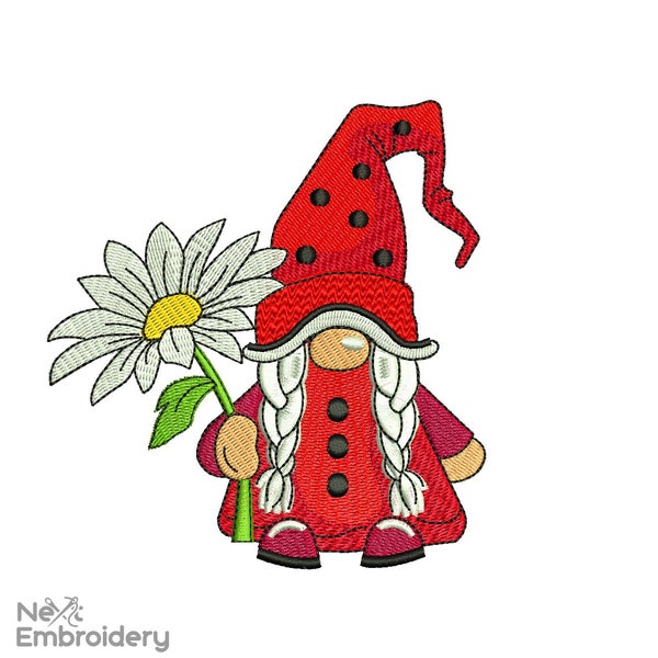 Ladybug Gnome Embroidery Design, Marguerite Girl, Summer Embroidery Designs, Instant Download