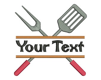 BBQ Split Utensil Embroidery Design, Grill Tools Machine Embroidery File, Instant Download