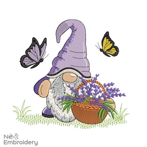 Lavendel Zwerg Stickdatei. Frühling Ostern Stickmuster, Urlaub Stickmuster